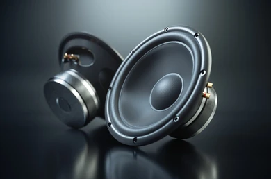 Close-up view of Helix audio speakers