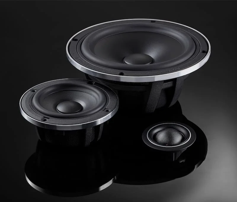 View of black Morel car audio speakers